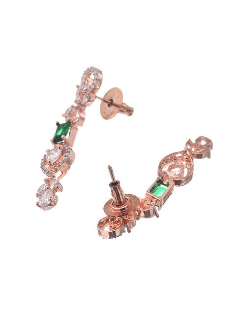 Rose Gold Plated Green AD Studded Floral Necklace Jewellery Set