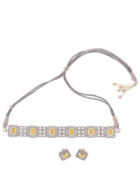Rose Gold Plated Yellow AD studded Sleek Choker Jewellery Set