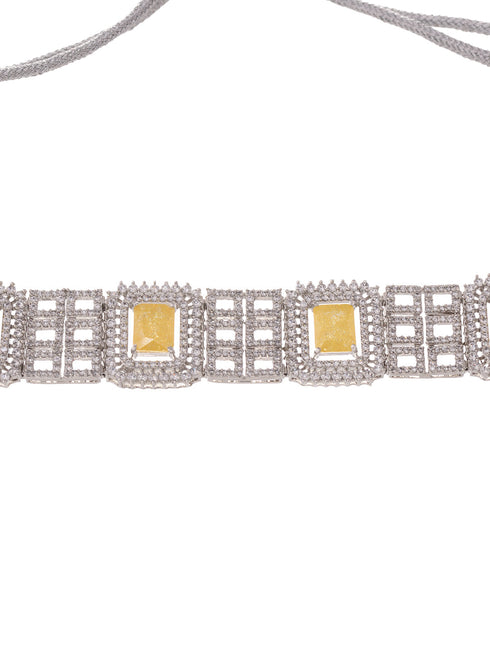 Rose Gold Plated Yellow AD studded Sleek Choker Jewellery Set