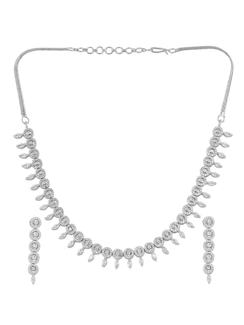 White Rhodium plated Unique Leaf Design AD studded Necklace Earrings for Women & Girls