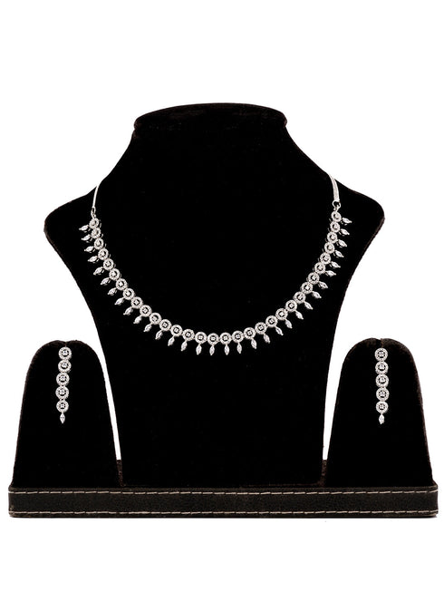 White Rhodium plated Unique Leaf Design AD studded Necklace Earrings for Women & Girls
