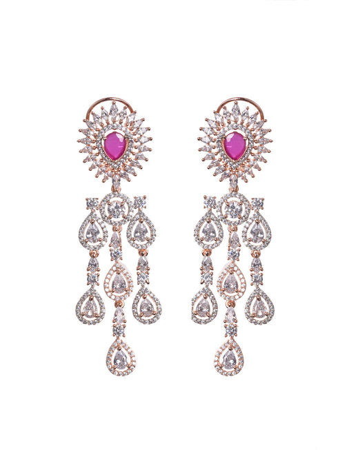 Rose Gold Toned Pink AD Studded Statement Necklace jewellery Set