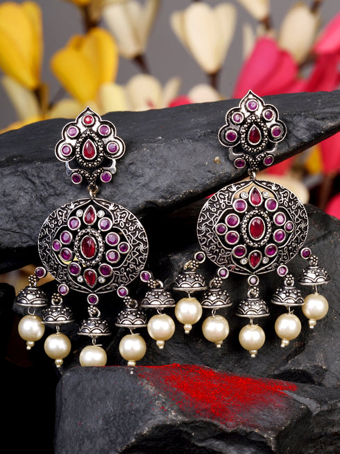 Silver Plated Oxidised Drop Earrings