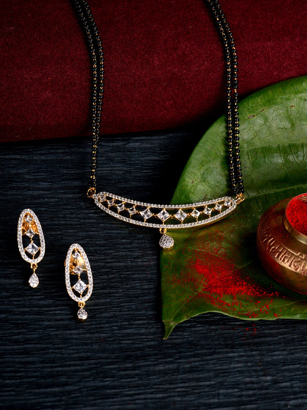 Gold Plated White AD Studded Mangalsutra Earrings