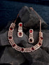 Rose Gold Plated White & Red AD Studded Contemporary Necklace Jewellery Set
