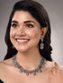 Silver Oxidised Maroon Stone Studded Tribal Necklace Jewellery Set