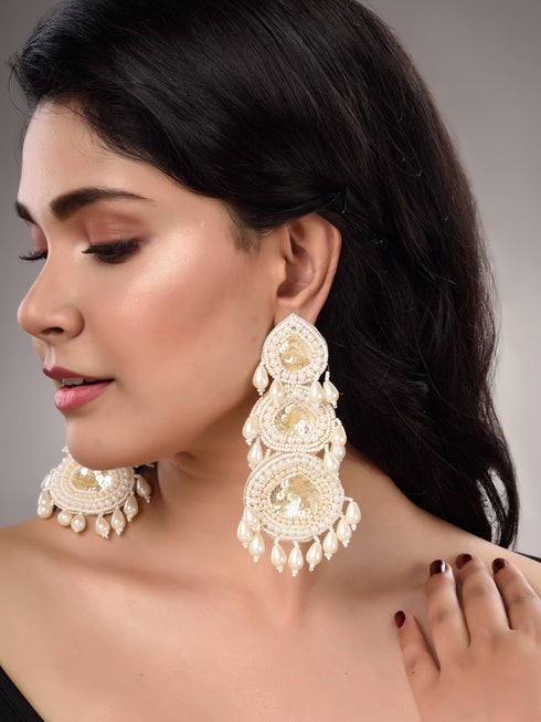 White Contemporary Dropdown Earrings