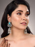 Turquoise Blue studded & beaded Oxidised Jhumka Earrings