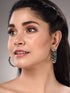 Silver Oxidised Green stone Studded Hoop Earrings