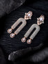 Rose Gold Plated White AD stdded Long Designer Dropdown Earrings