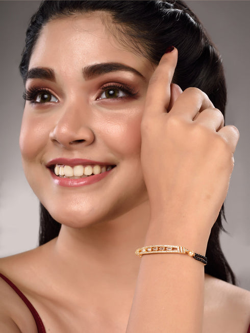 Gold Plated White AD StuddedAdjustable Mangalsutra Bracelet