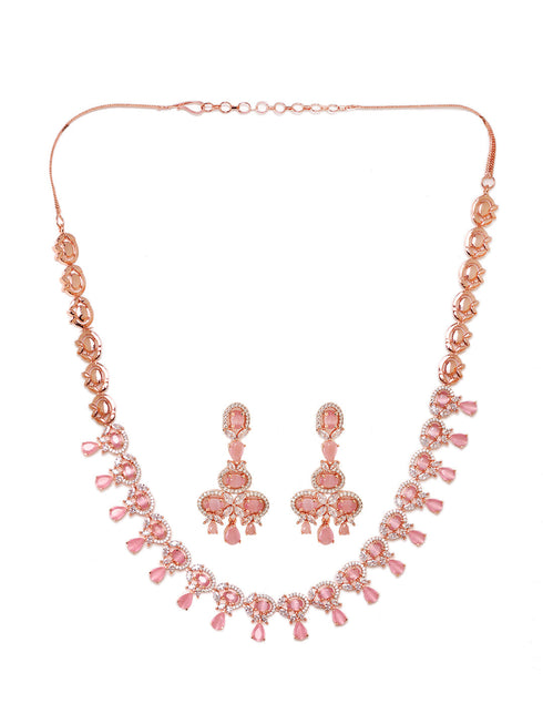 Contemporary Pink Diamond studded Necklace Earrings for women & Girls