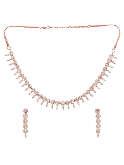 Rose Gold Plated White AD Studded Handcrafted Contemporary Jewellery Set Dropdown Earrings