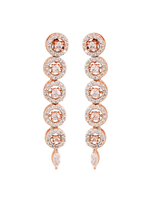 Rose Gold Plated White AD Studded Handcrafted Contemporary Jewellery Set Dropdown Earrings