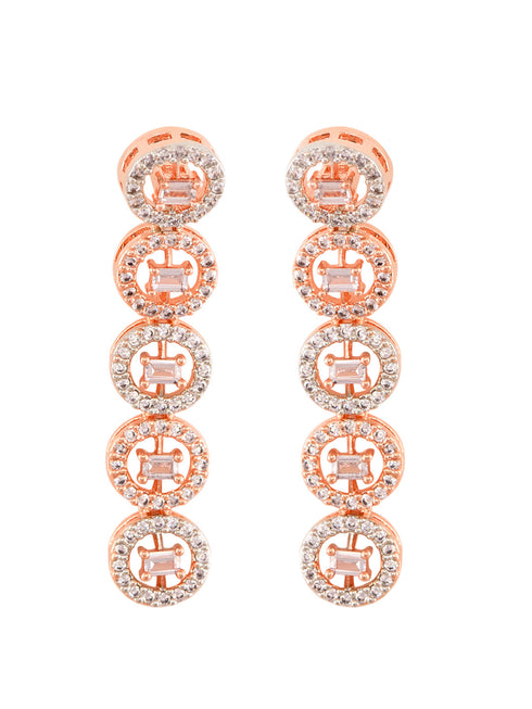 Rose Gold Plated White AD Studded Handcrafted Contemporary Jewellery Set Dropdown Earrings