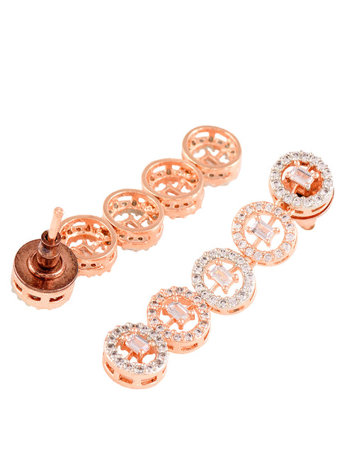 Rose Gold Plated White AD Studded Handcrafted Contemporary Jewellery Set Dropdown Earrings