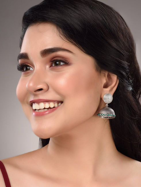 Silver Plated Oxidised Jhumka Earrings