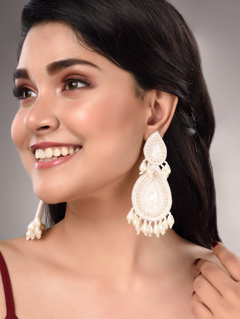 White Contemporary Drop Earrings