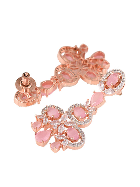 Contemporary Pink Diamond studded Necklace Earrings for women & Girls