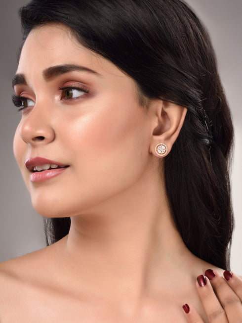 Gold Plated White AD Studded Circular Studs Earring