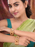 Set Of 2 Gold Plated Red Stone Studded Floral Openable Bangles