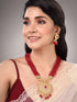Gold Plated Red & White Pearl Beaded Necklace Jewellery Set