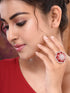 Rose Gold Toned Ruby Studded Cocktail Finger Ring