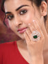 Rose Gold Plated Green AD Encrusted Quirky Floral Finger Ring