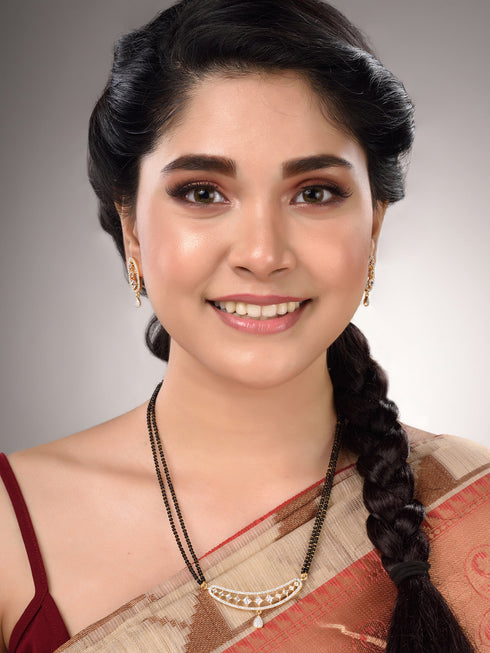 Gold Plated White AD Studded Mangalsutra Earrings