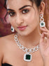 Silver Plated Green AD Studded Statement Necklace Jewellery Set