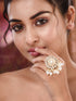 Gold Toned White Kundan Studded & Pearl Beaded Ring