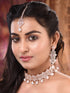 Rose Gold Toned White AD Studded & Pearl Beaded Choker Jewellery Set Mangtika