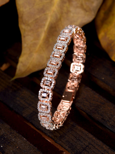 Rose Gold Plated White AD studded Tennis wraparound Bracelet