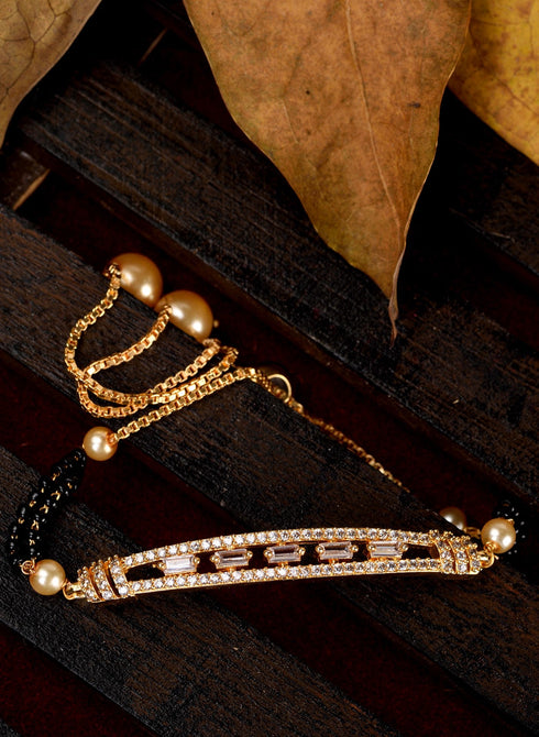 Gold Plated White AD StuddedAdjustable Mangalsutra Bracelet
