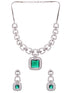 Silver Plated Green AD Studded Statement Necklace Jewellery Set