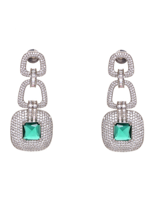 Silver Plated Green AD Studded Statement Necklace Jewellery Set