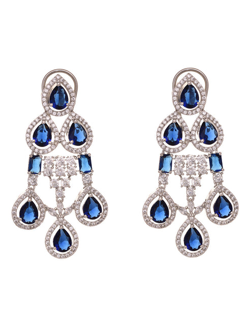 Silver plated Blue AD Studded statement Necklace Jewellery Set Mangtika