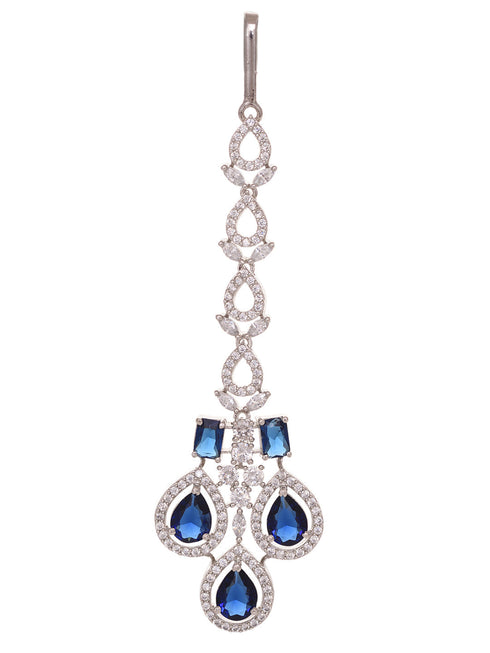 Silver plated Blue AD Studded statement Necklace Jewellery Set Mangtika