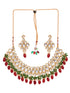 Gold Toned Kundan studded Red & Green Bead studded Handcrafted Jewellery Set