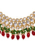 Gold Toned Kundan studded Red & Green Bead studded Handcrafted Jewellery Set