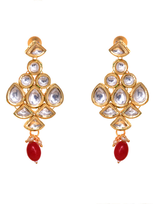 Gold Toned Kundan studded Red & Green Bead studded Handcrafted Jewellery Set