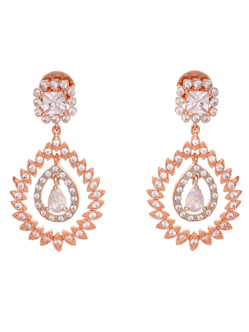 Rose Gold Plated AD Studded modern Chandbali Earrings