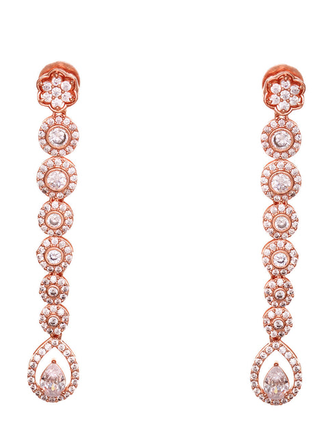 Rose Gold Plated White AD Studded Long Dangler Earrings