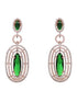 Rose Gold Plated Green AD Studded Oval Statement Earrings