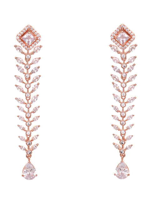 Rose Gold Plated White AD Encrusted Feather Design Earings