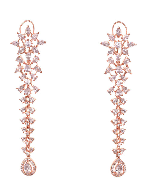 Rose Gold Plated White AD embellished Dropdown Dangler Earrings