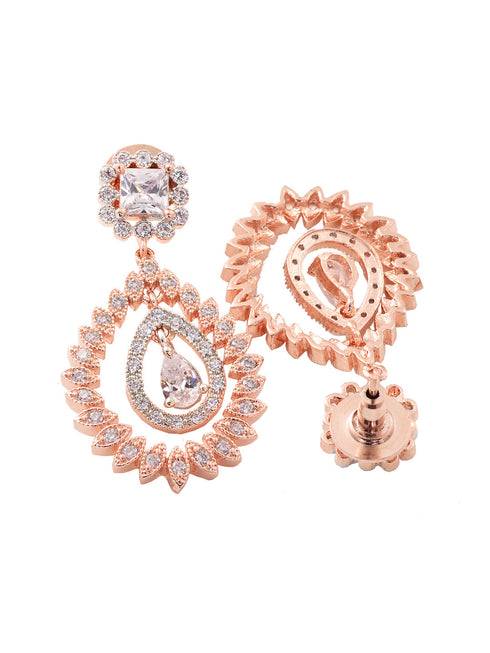 Rose Gold Plated AD Studded modern Chandbali Earrings