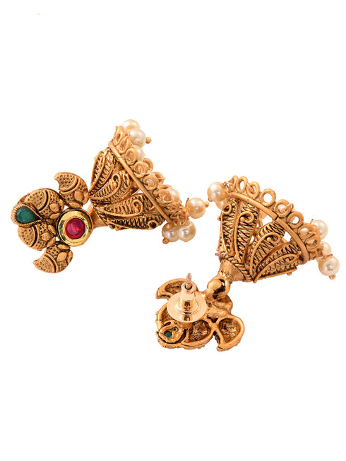 Gold Plated Kundan & Pearl studded Rajwadi Long Temple Necklace Jewellery Set