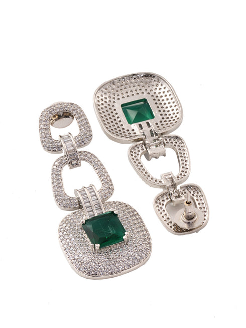 Silver Plated Green AD Studded Statement Necklace Jewellery Set