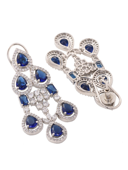 Silver plated Blue AD Studded statement Necklace Jewellery Set Mangtika